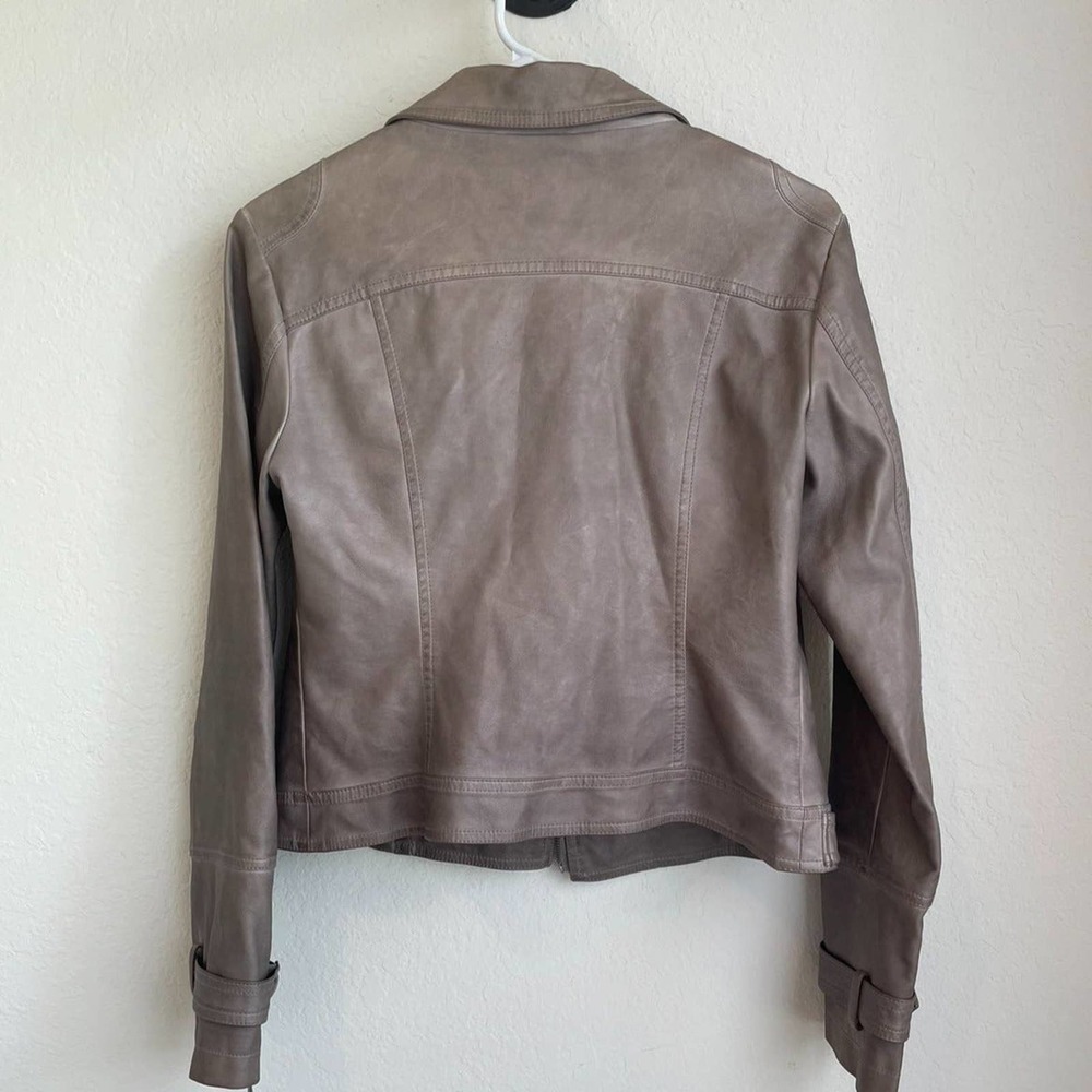 Blanc Noir Faux Leather Tan Brown Moto Jacket Asymmetric Front Zip Small - Picture 10 of 12